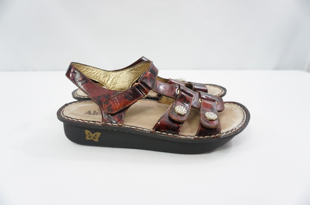 Alegria Used Women 41/10.5-11 KLE-137 Kleo Patent Leather Strap Sandals Cognac